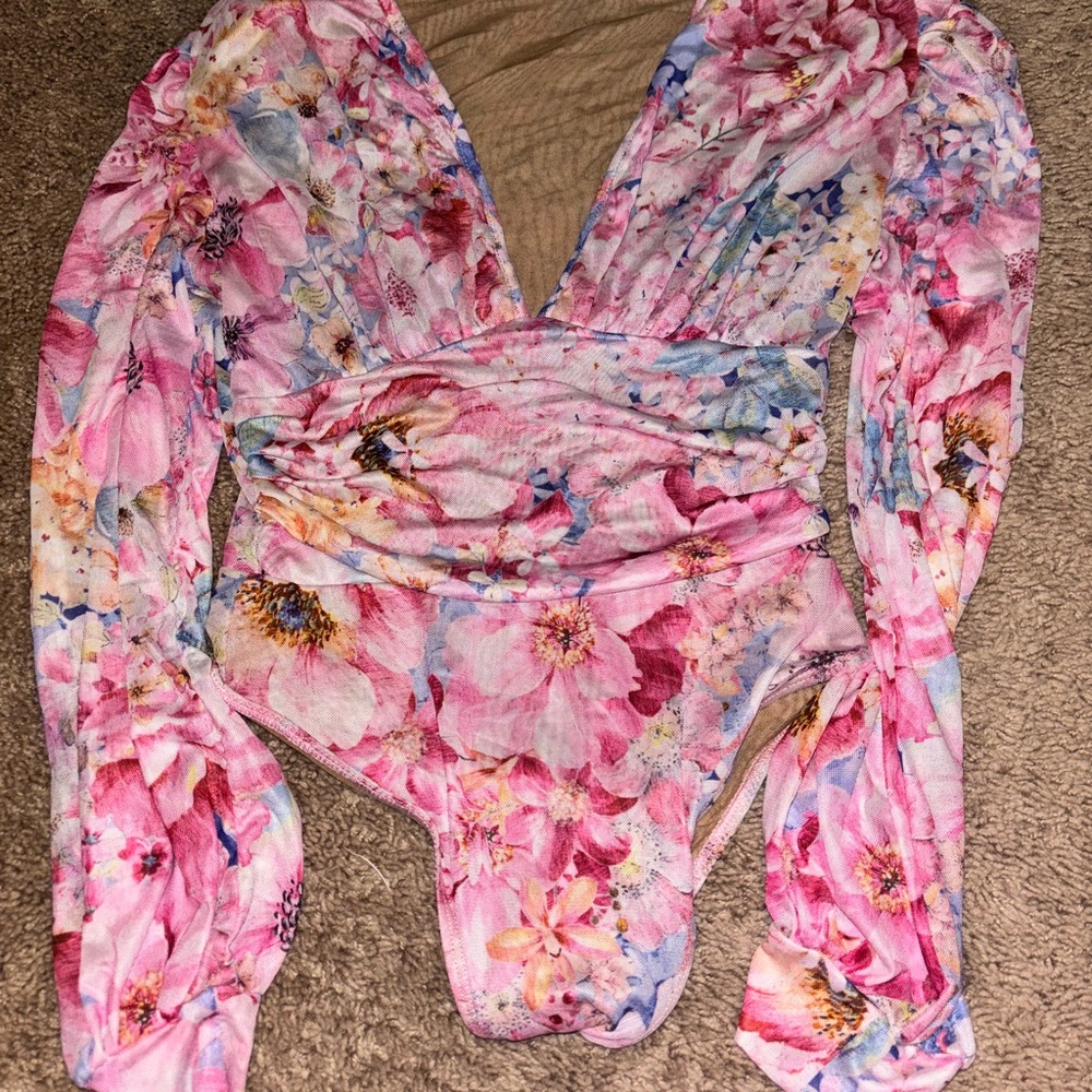 Floral Pink Long Sleeve Women's bodysuit